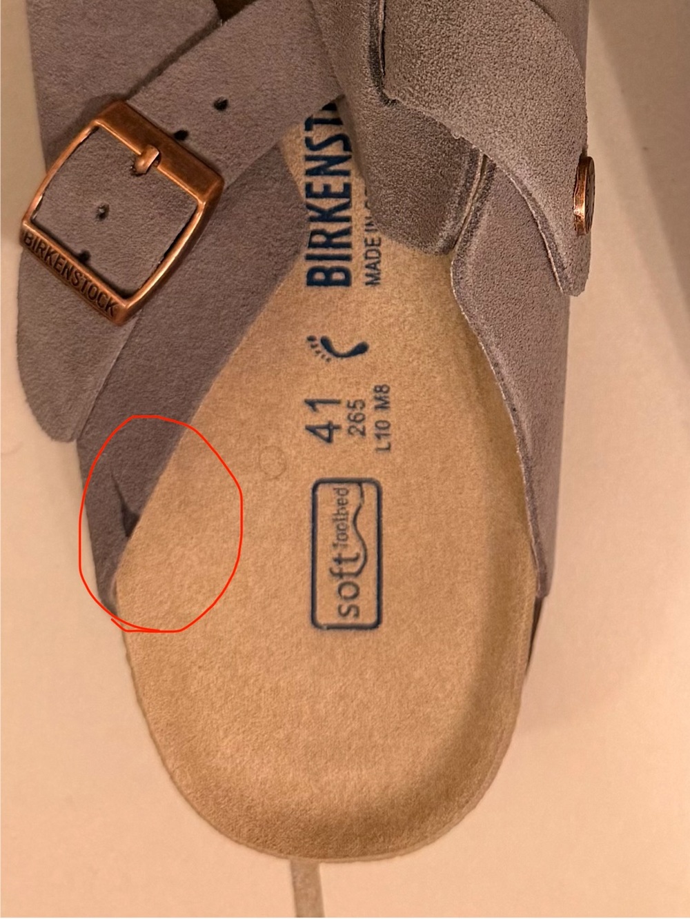 Birkenstock Grey Suede Boston Slip-On Clogs with Buckle - Picture 3 of 4